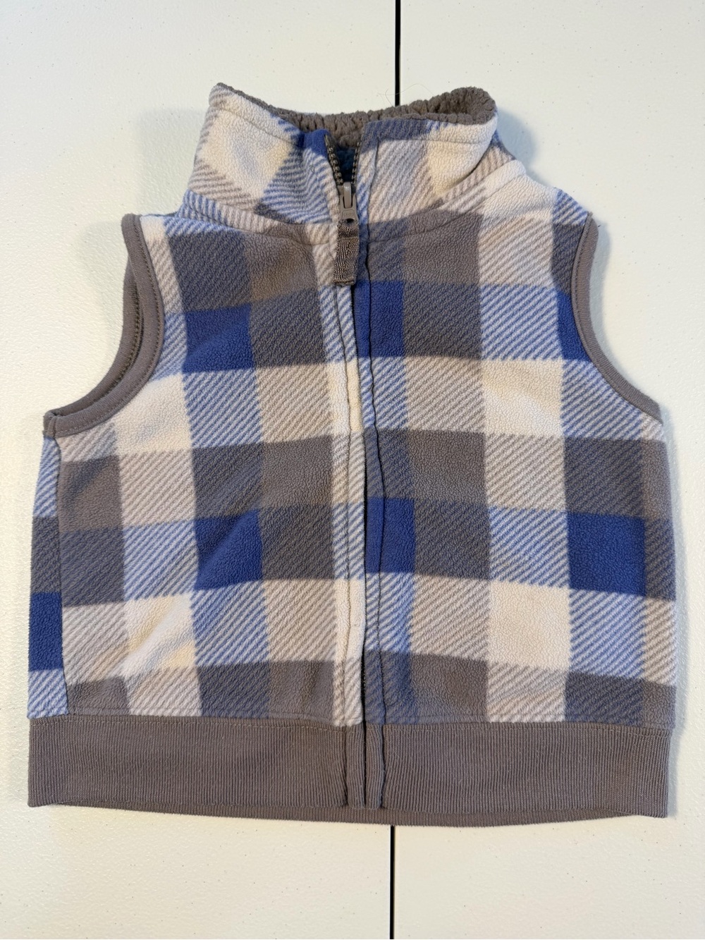 Carter’s Baby Boy 6M Blue Gray Plaid Fleece Sherpa Vest Full Zip